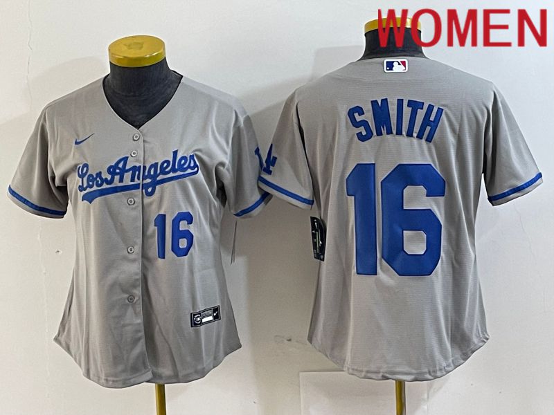 Women Los Angeles Dodgers #16 Smith Grey Game Nike 2024 MLB Jersey style 4->->Women Jersey